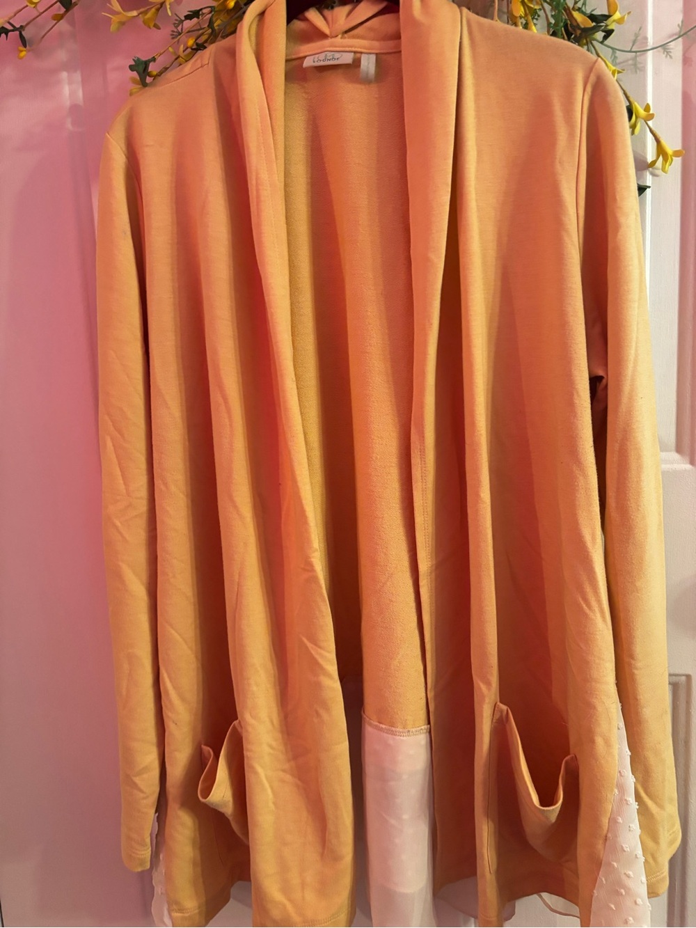 LOGO by Lori Goldstein Peach-Orange Open Front Cardigan